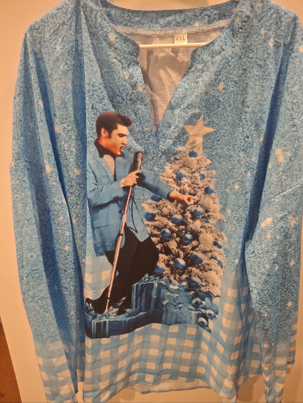 Blue Holiday Elvis Graphic Long-Sleeve Shirt